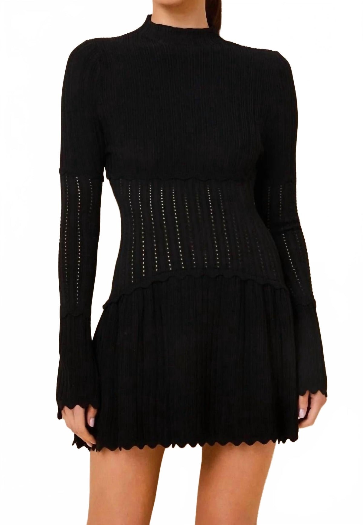 Amara Pointelle Knit Mini Dress In Black