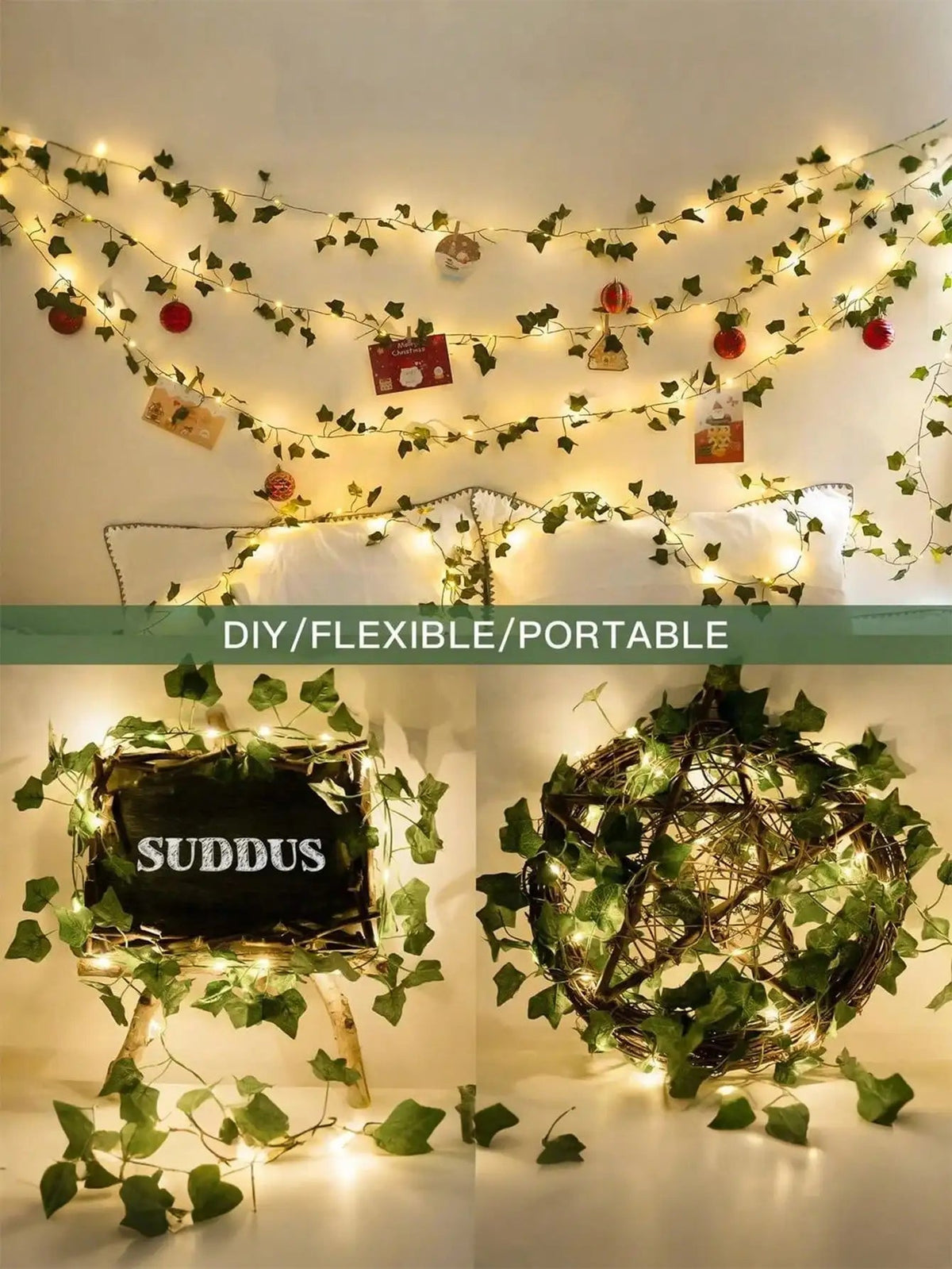 Battery-Powered 100 LED Ivy String Lights with Leaf Design for Home and Garden Decor, Ideal for Bedrooms, Walls, and Parties, 10M