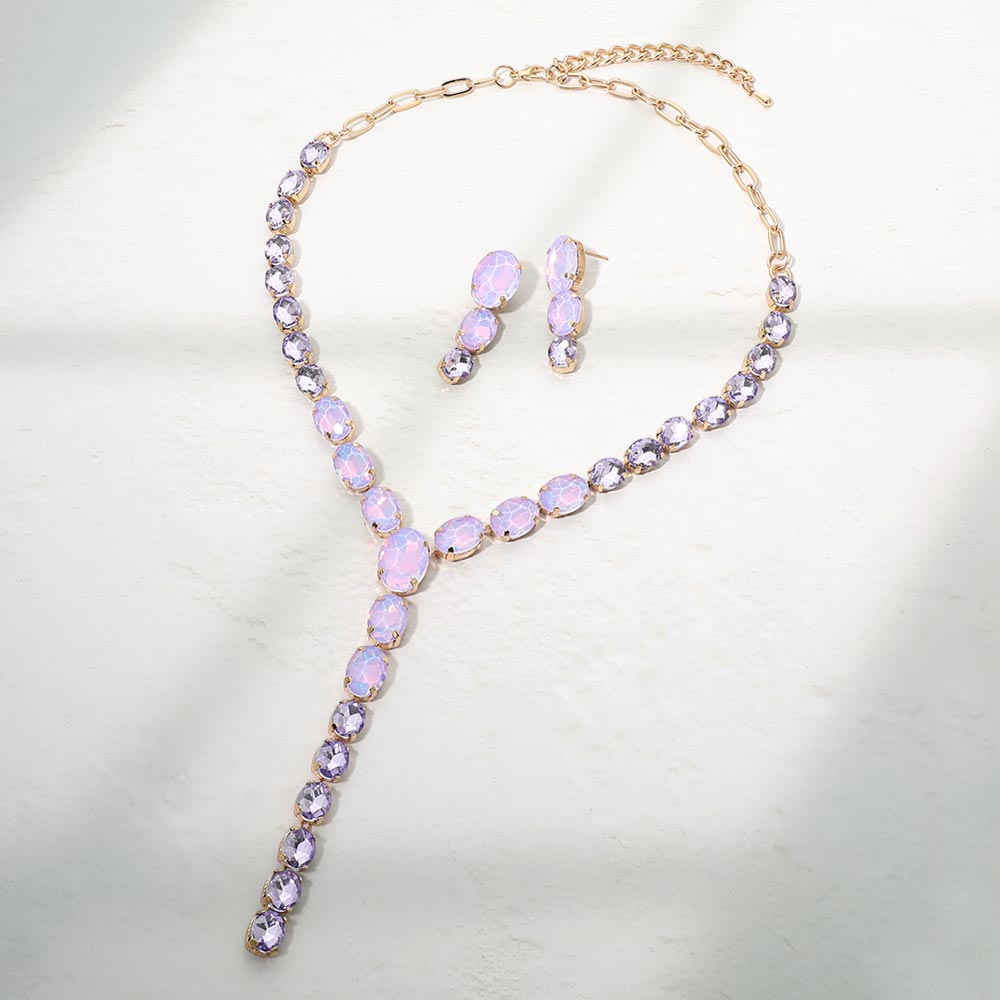 Faceted Oval Gem Link Y Drop Statement Necklace