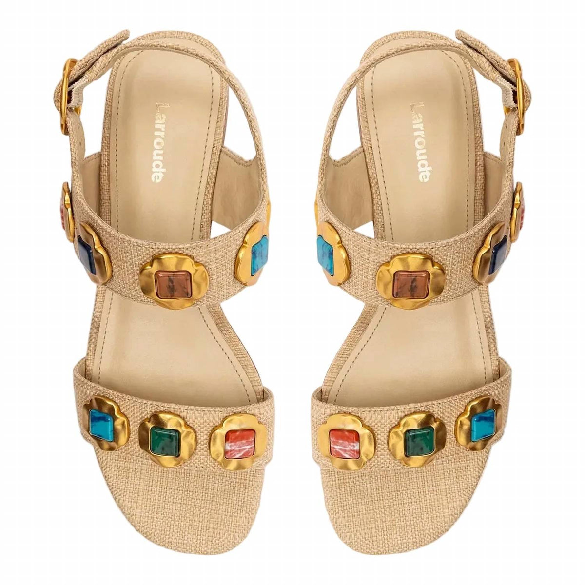 Women's Milan Gioiello Flat Sandals In Beige Raffia