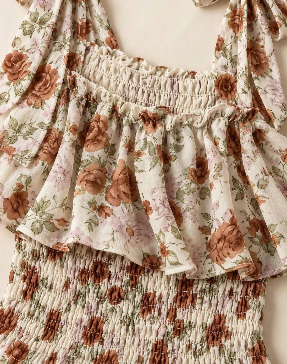 Women's Smocked Tiered Maxi Dress In Cream Floral
