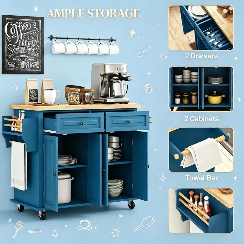 Modern Rolling Kitchen Cart with Adjustable Shelves and Drawer Storage