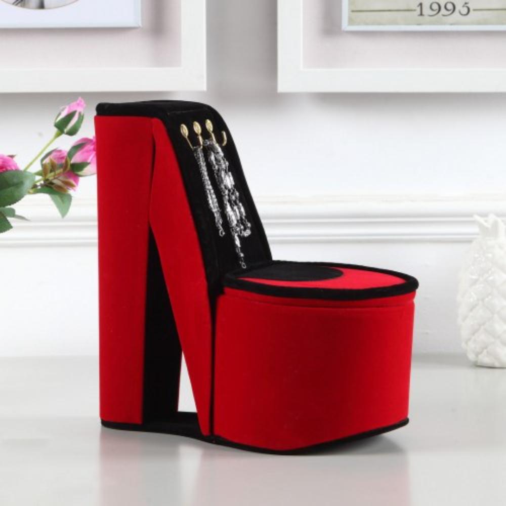 Velvet Shoe-Shaped Jewelry Box with Ring Compartments