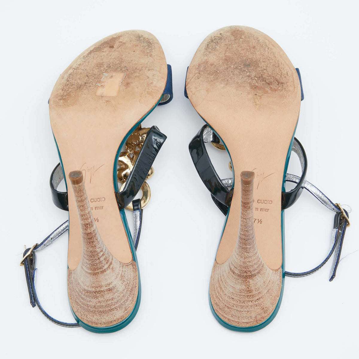 Giuseppe Zanotti Multicolor Patent Leather Crystal Embellished Slingback Sandals Size 37.5