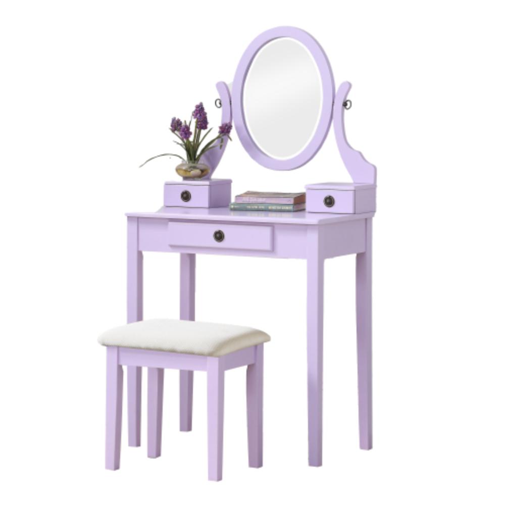 Compact Makeup Table with Matching Wooden Stool