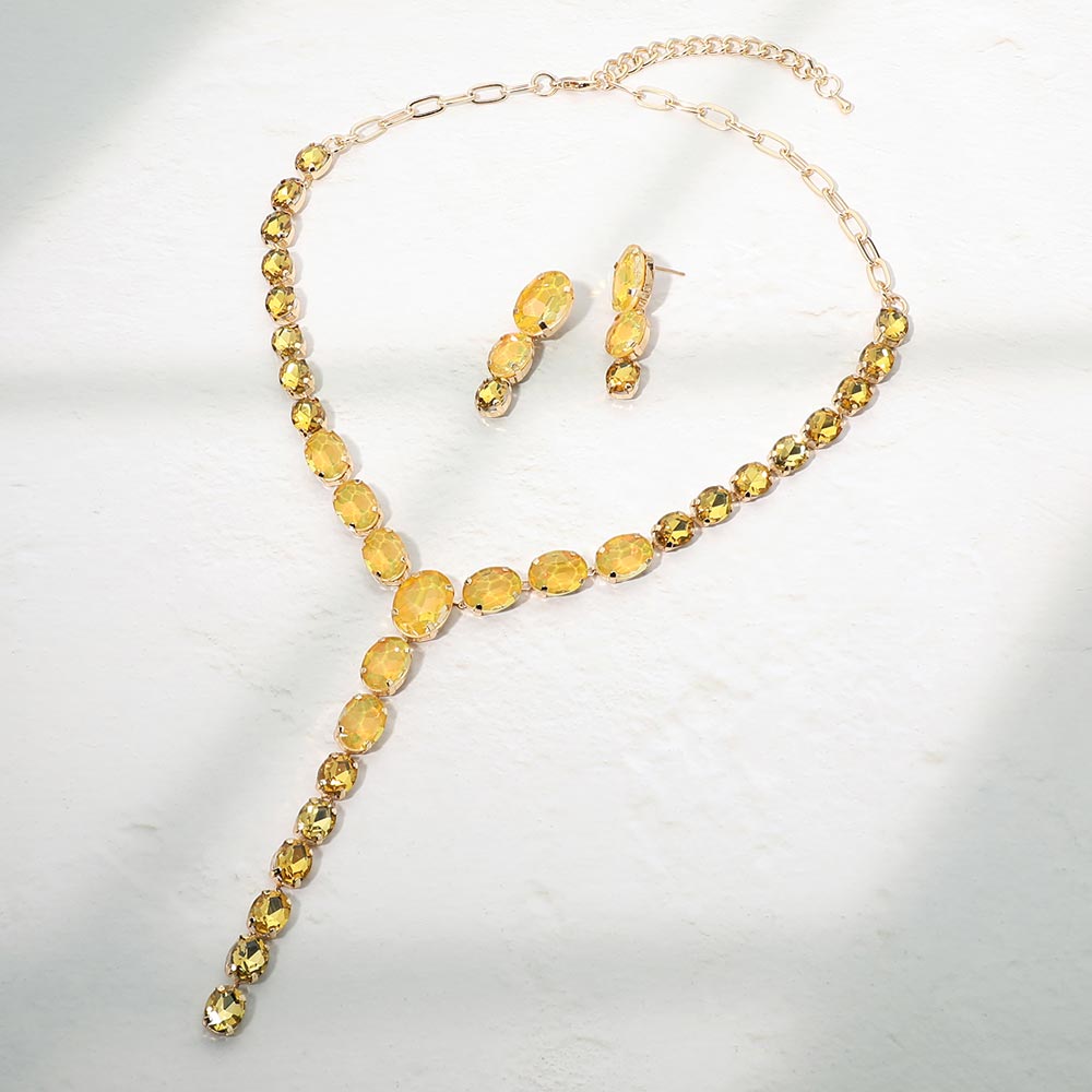 Faceted Oval Gem Link Y Drop Statement Necklace