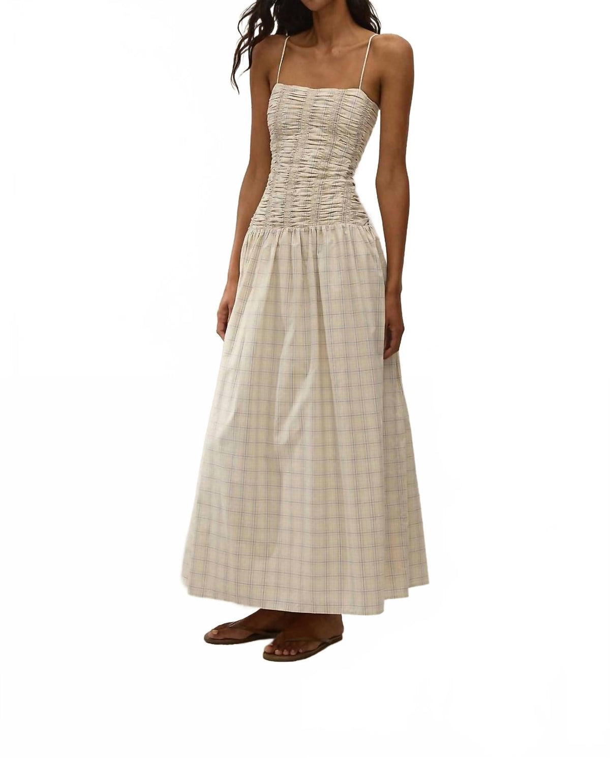 Mira Maxi Dress In Flor Check Antique White