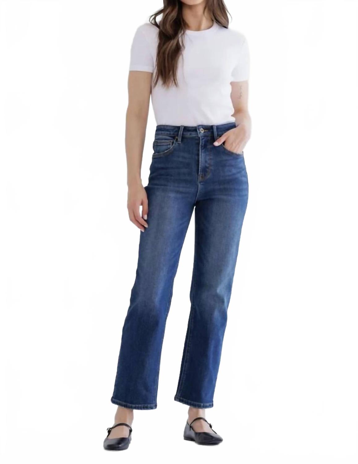 Fawna Flannel Straight Jeans In Medium Wash
