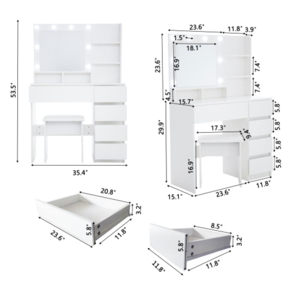 LED Makeup Vanity Desk with Hollywood Mirror and Stool
