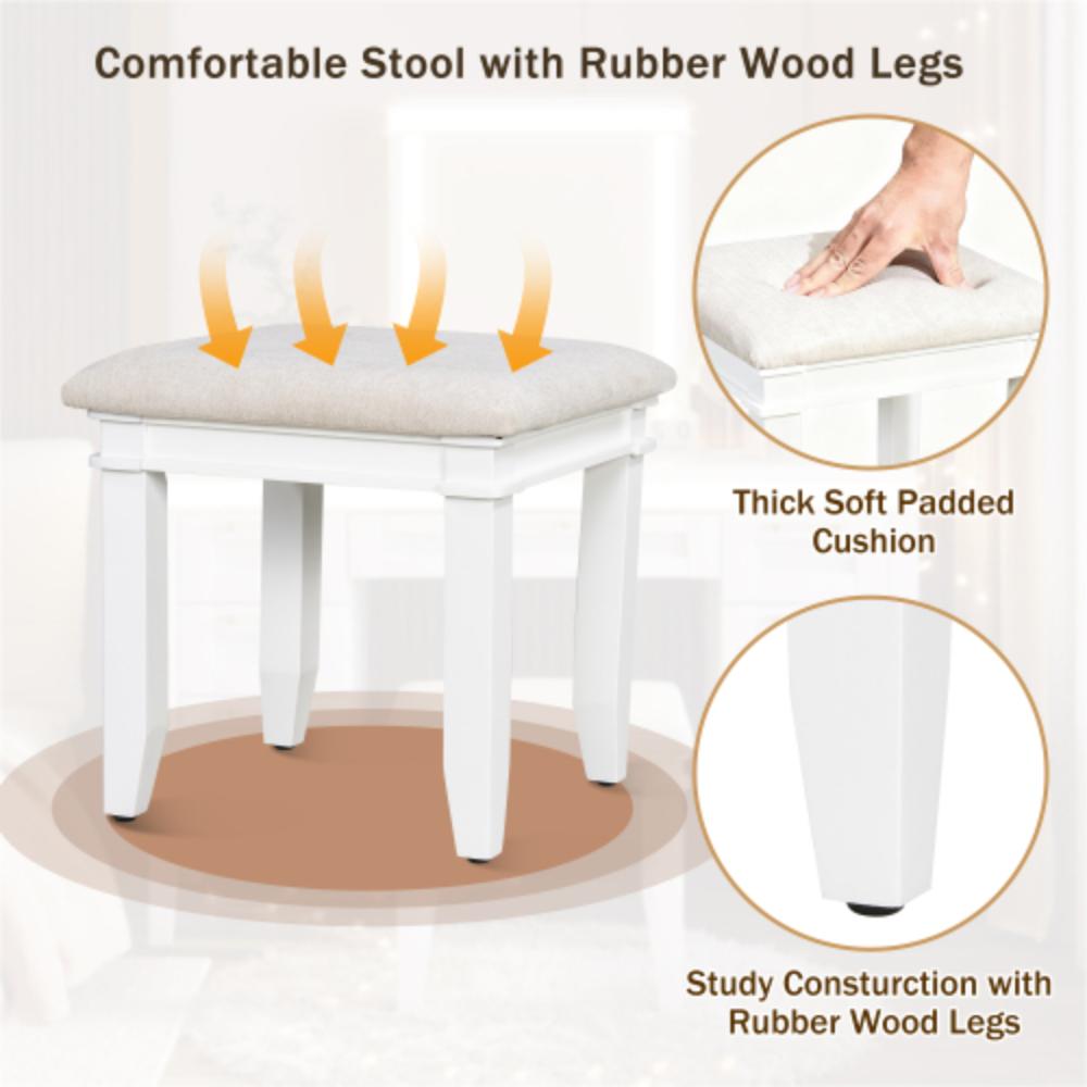 Bedroom Vanity Table with Cushioned Seat and LED Strips