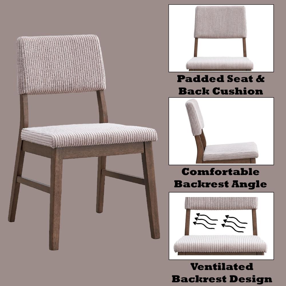 Stylish Side Chair Pair with Cushioned Corduroy Backrests