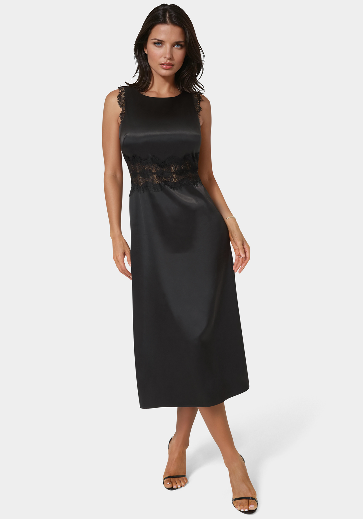Satin Lace Insert Midi Dress
