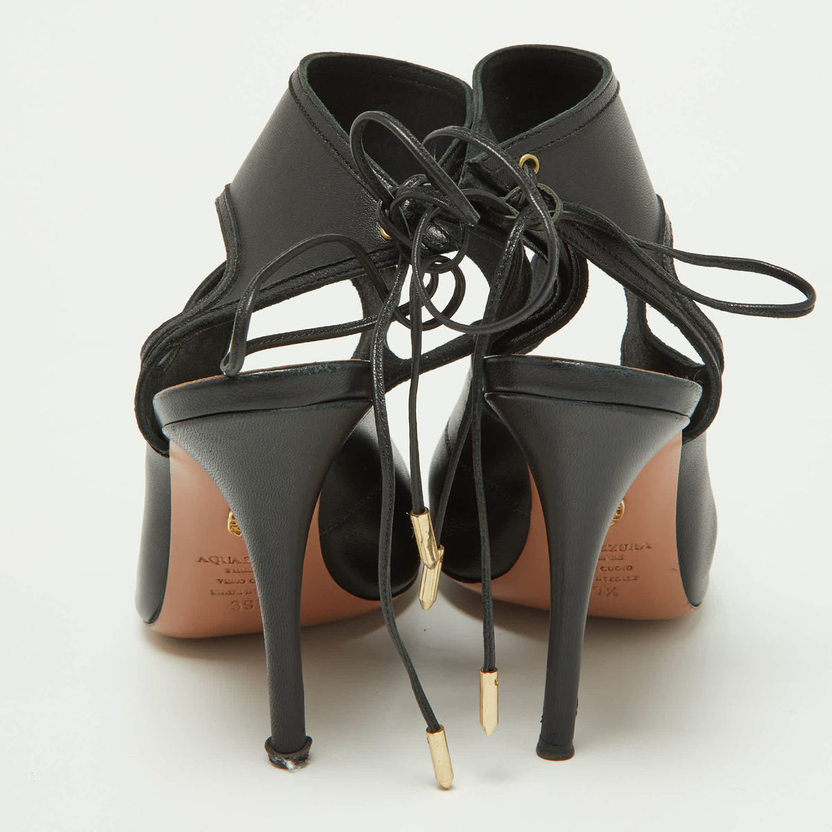 Aquazzura Black Leather Sexy Thing Sandals Size 39.5