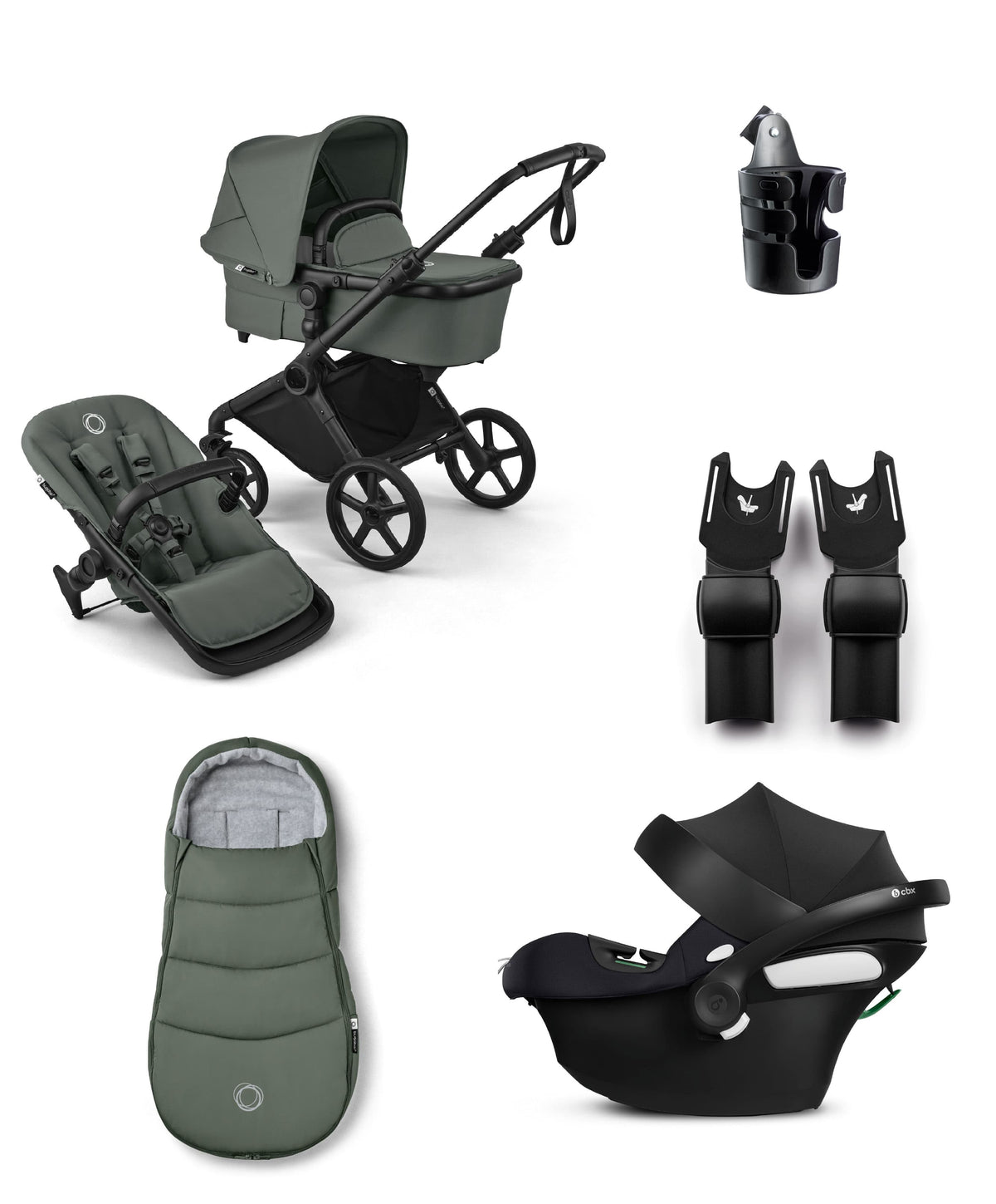 Bugaboo Cub Essential Pushchair Bundle With Cybex Aton B2 i-Size Baby Car Seat - Forest Green
