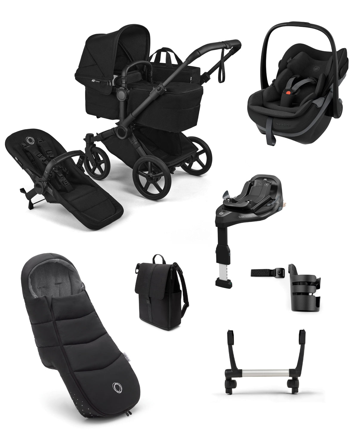 Bugaboo Donkey 6 Ultimate Single Pushchair Bundle with Maxi Cosi Pebble Slide Pro Car Seat & Base (7 Pieces) - Heritage Black