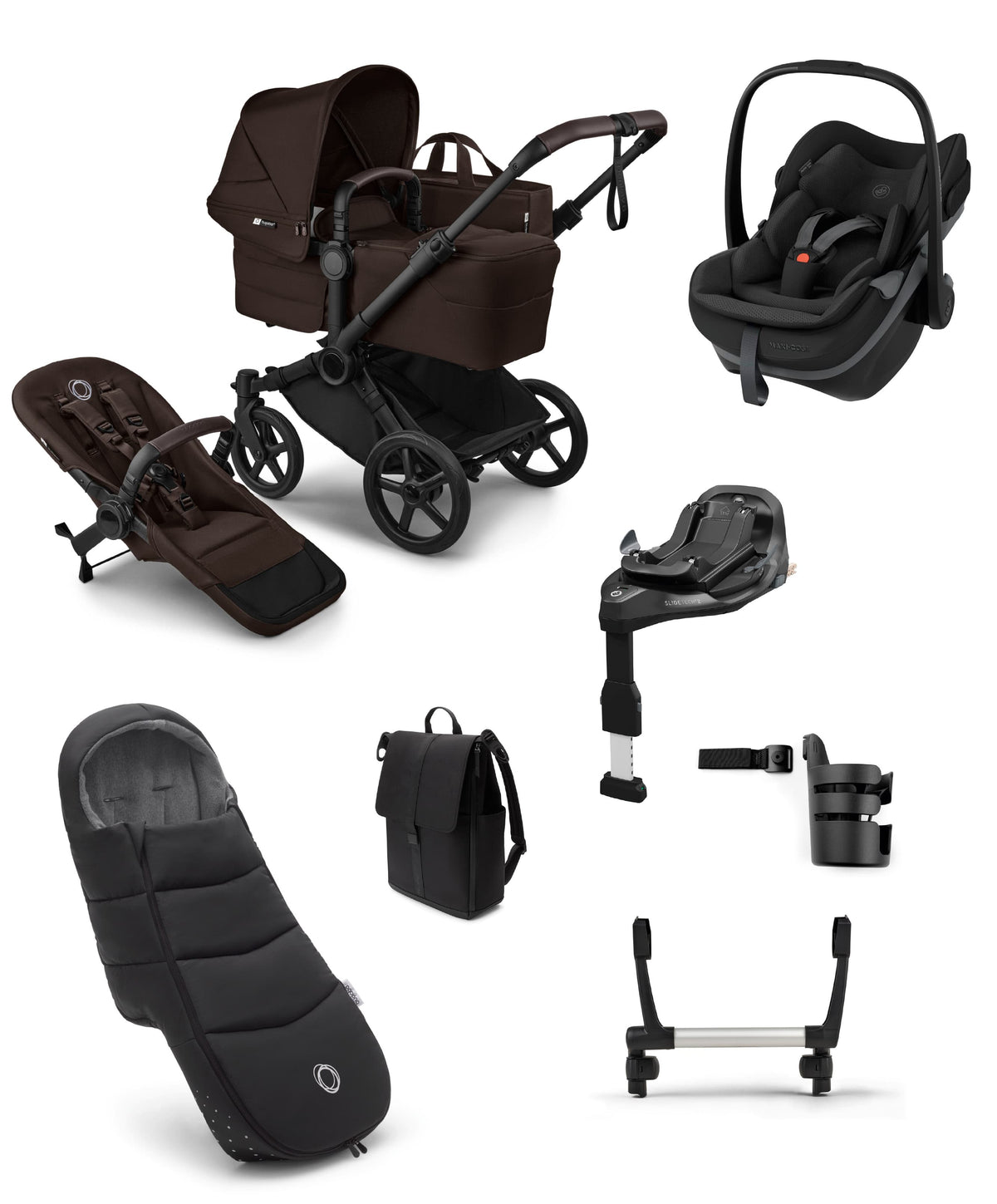 Bugaboo Donkey 6 Ultimate Single Pushchair with Maxi Cosi Pebble Slide Pro Car Seat & Base (7 Pieces) - Cocoa Brown