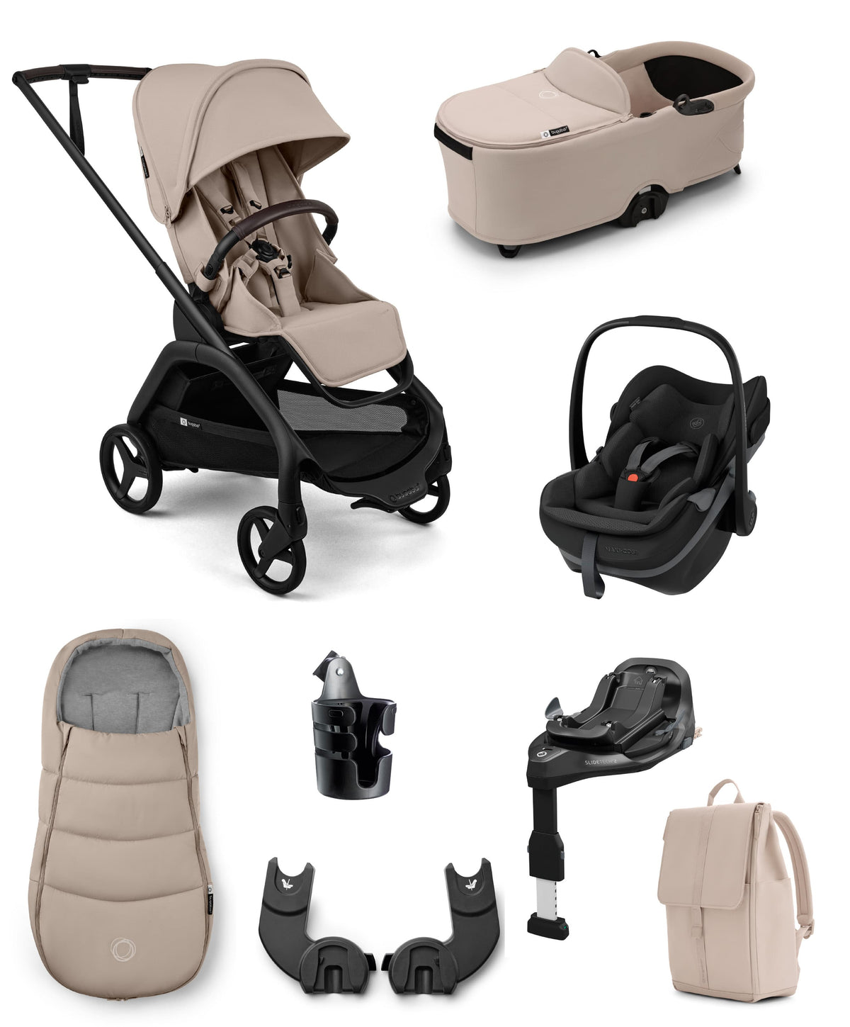 Bugaboo Dragonfly Plus Ultimate Pushchair Bundle with Maxi-Cosi Pebble Slide Pro Car Seat (8 Pieces) - Desert Taupe