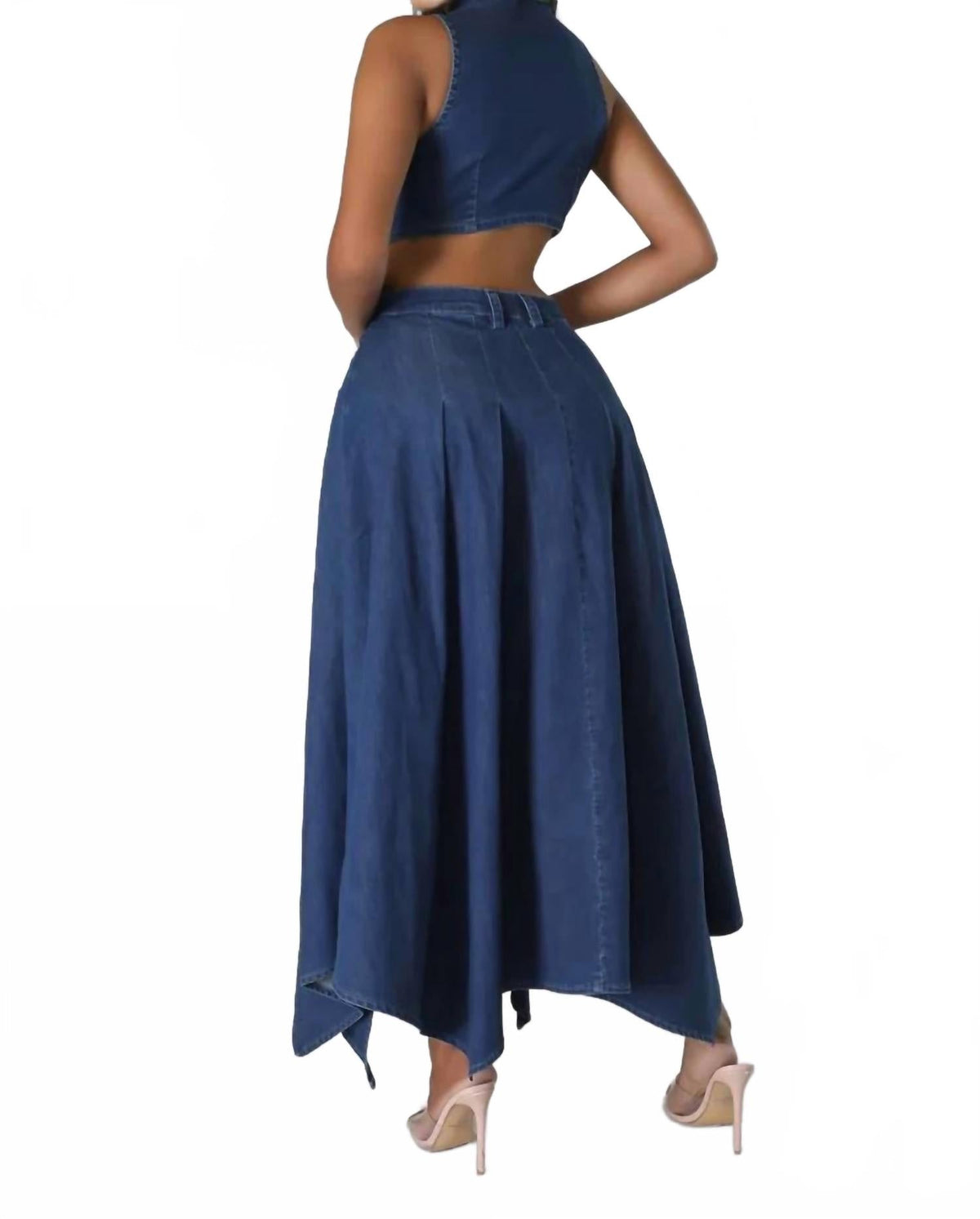 Symphony Cutout Denim Midi Dress In Dark Wash