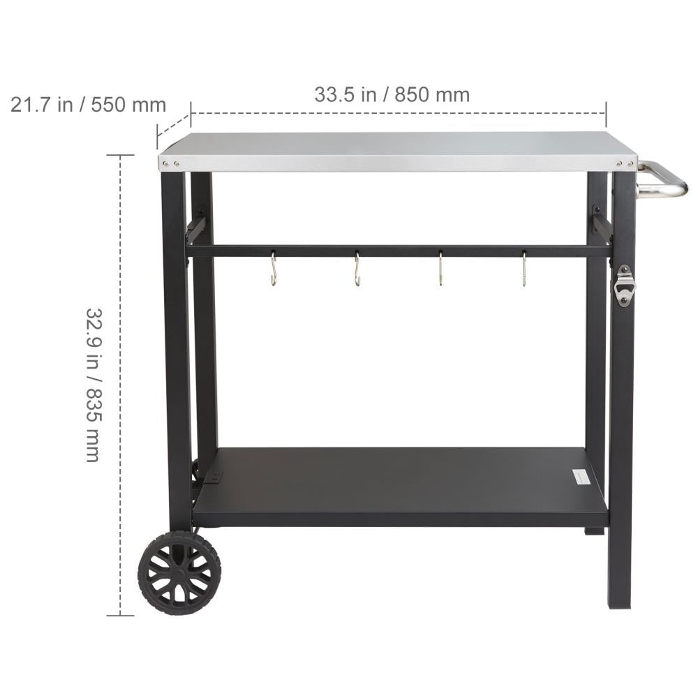 Portable BBQ Prep Table with Two Storage Shelves and Rolling Wheels