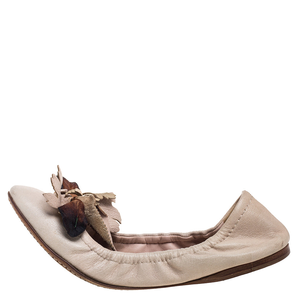 Miu Miu Beige Leather Embellished Flats Size 38