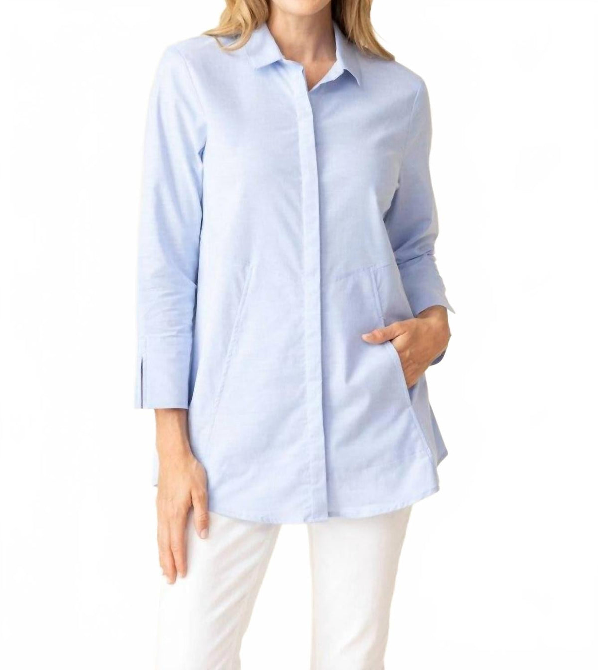 One Hidden Placket Shirt In Oxford Blue