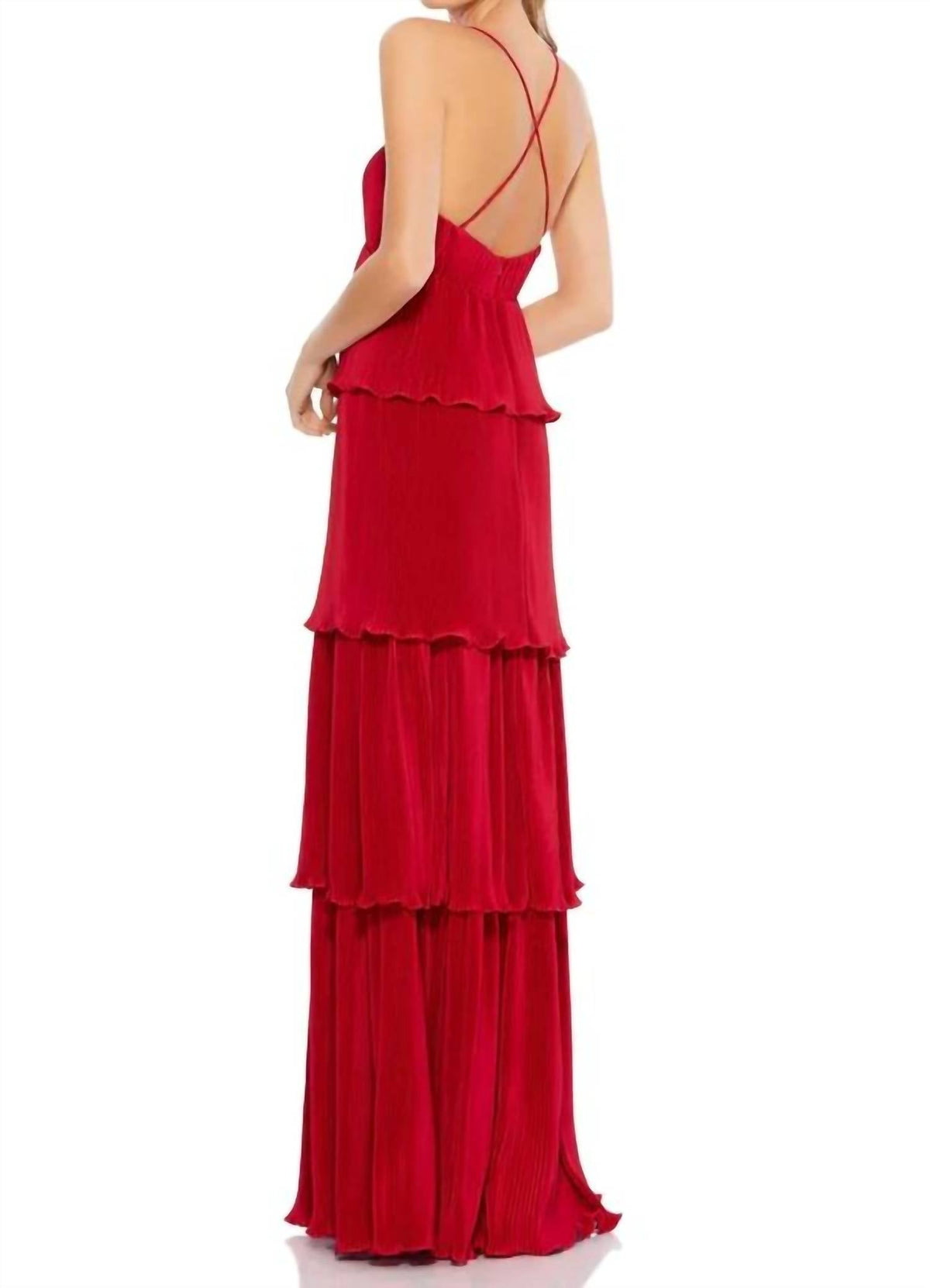 V-Neck Layered Ruffle Pleated Maxi Dress