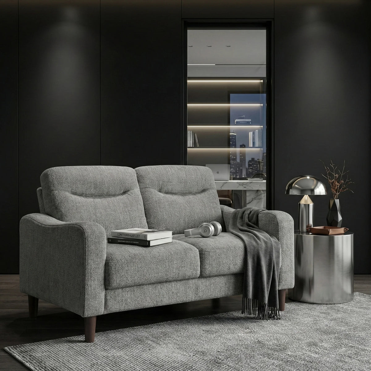 Modern Living Room Loveseat with Plush Chenille Fabric and Pocket Coil Support