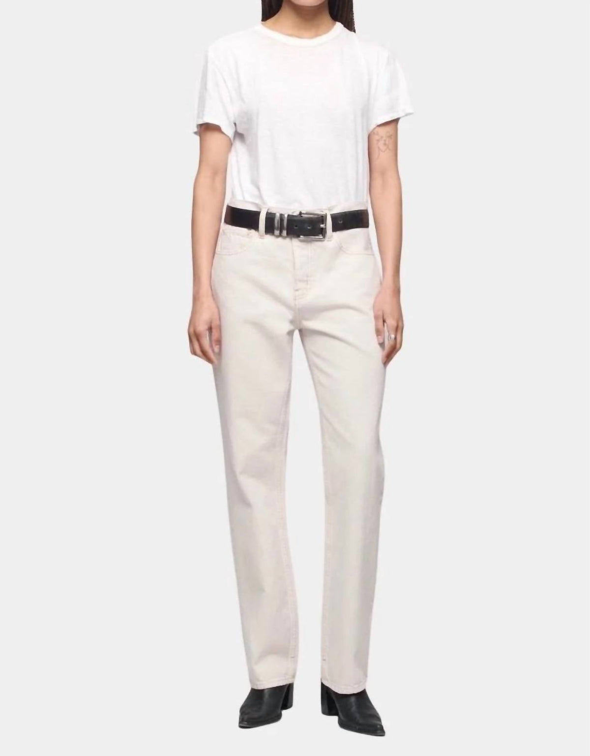 Calla Mid Rise Straight Ankle Jeans In Salt