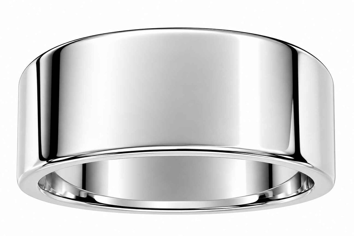 10MM Flat High Polished Wedding Band In 10K White Gold Size: 6.5