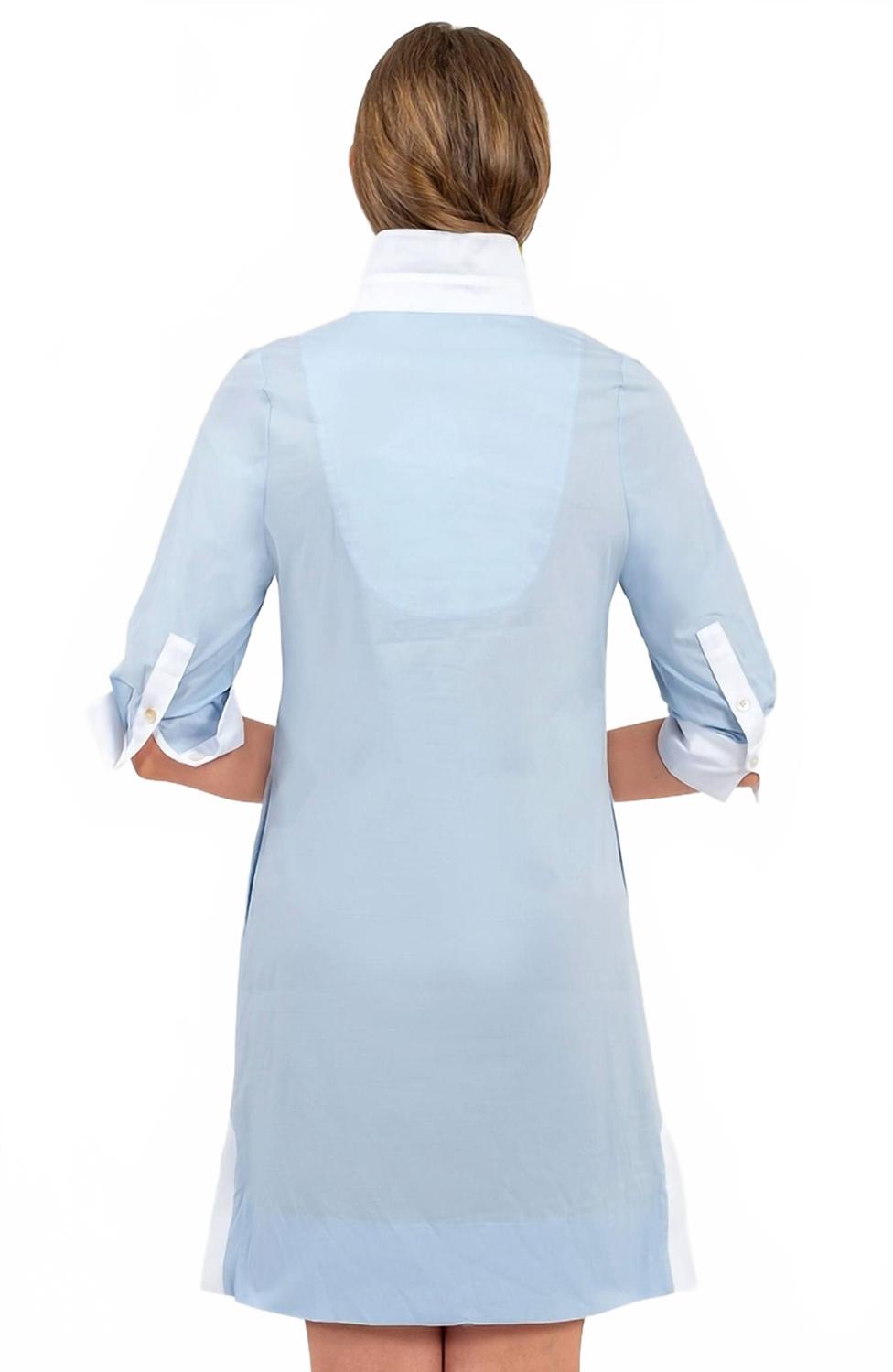 Cotton Shirt Tale Dress In Periwinkle & White
