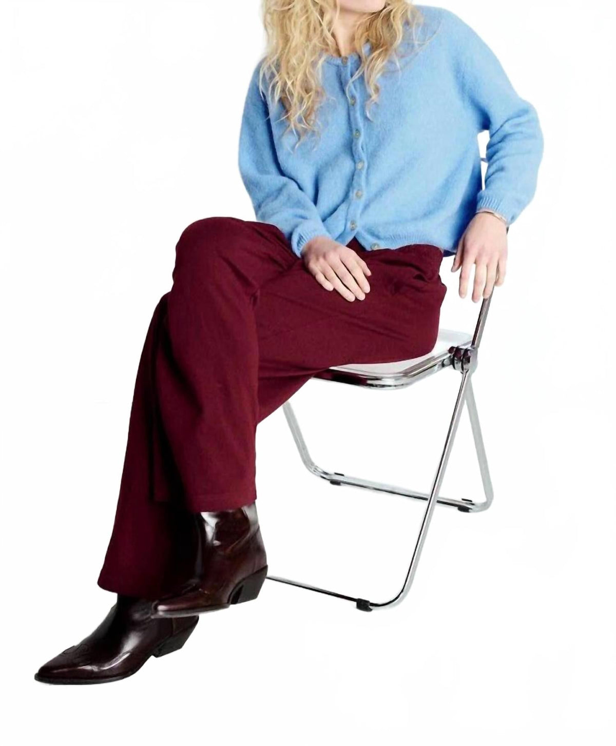 Vitow Round Neck Cardigan In Blue Arctic