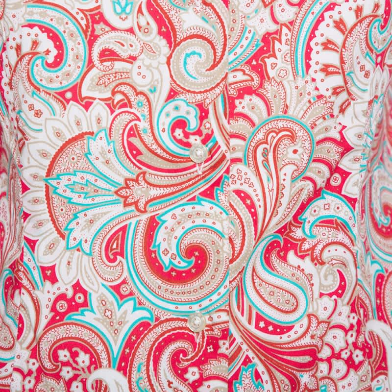Etro Red Paisley Printed Stretch Cotton Button Front Shirt S