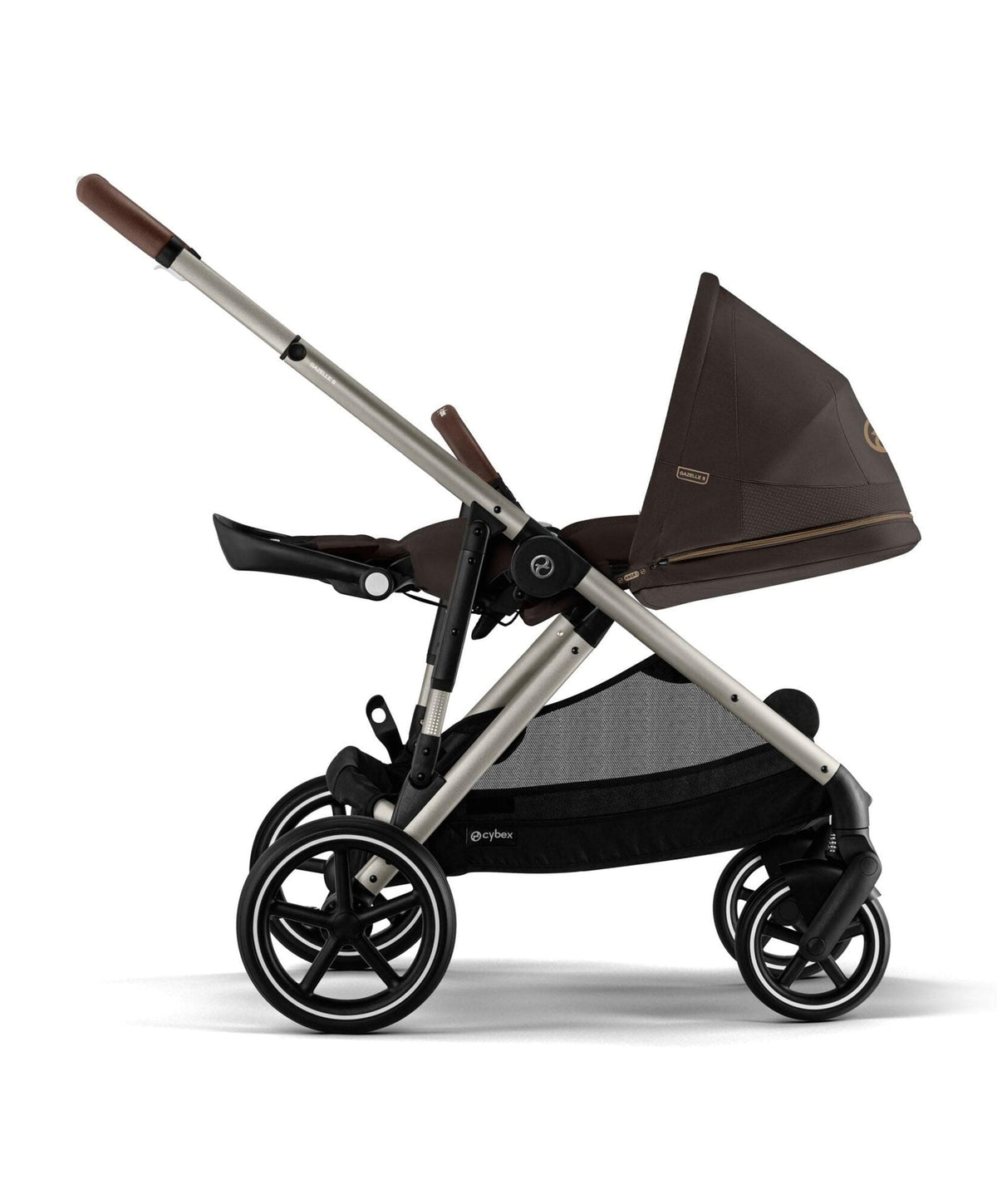Cybex Gazelle S Twin Pushchair Bundle with Cybex Cloud T i-Size Rotating Baby Car Seat & Base (16 Pieces)- Chocolate Brown
