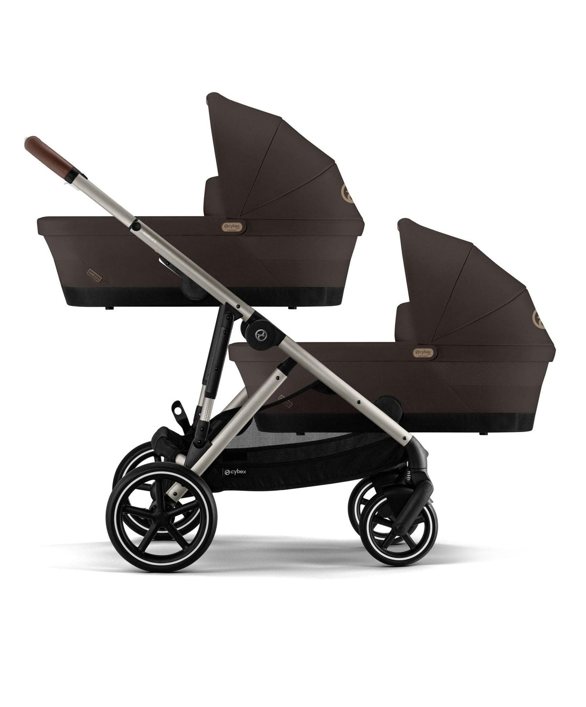 Cybex Gazelle S Twin Pushchair Bundle with Cybex Cloud T i-Size Rotating Baby Car Seat & Base (16 Pieces)- Chocolate Brown
