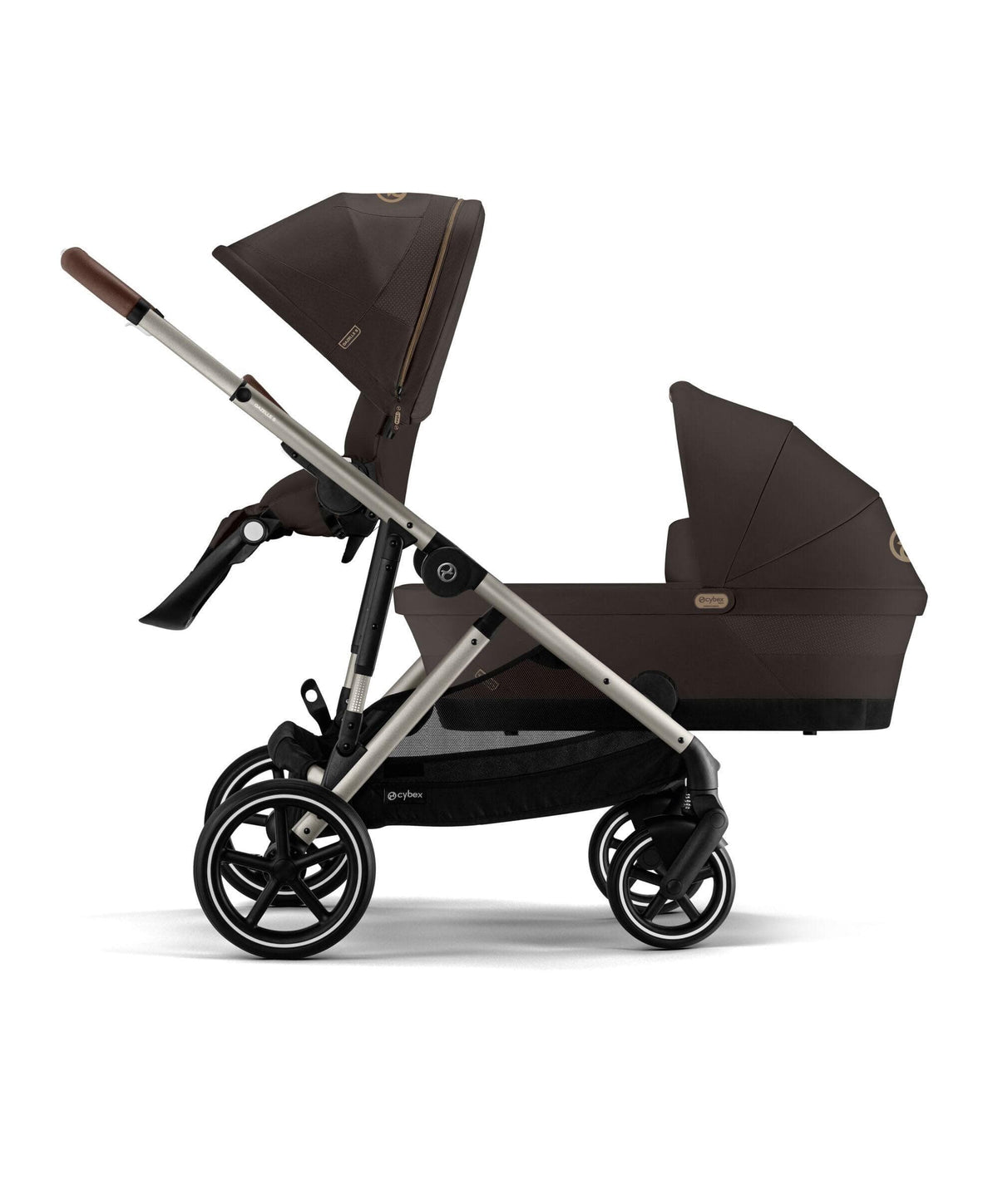 Cybex Gazelle S Twin Pushchair Bundle with Cybex Cloud T i-Size Rotating Baby Car Seat & Base (16 Pieces)- Chocolate Brown