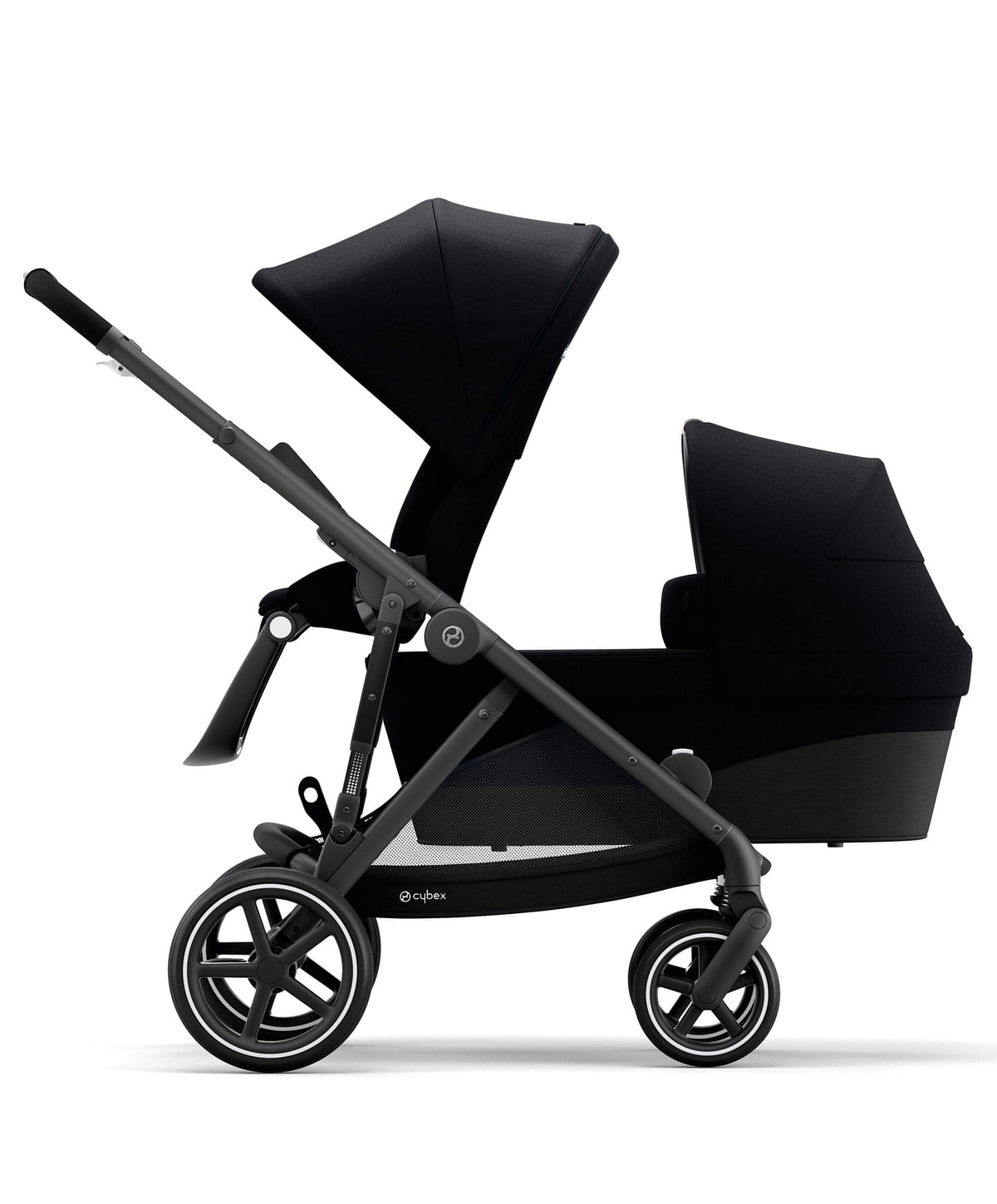 Cybex Gazelle S Twin Pushchair Bundle with Cybex Cloud T i-Size Rotating Baby Car Seat & Base (16 Pieces) - Moon Black