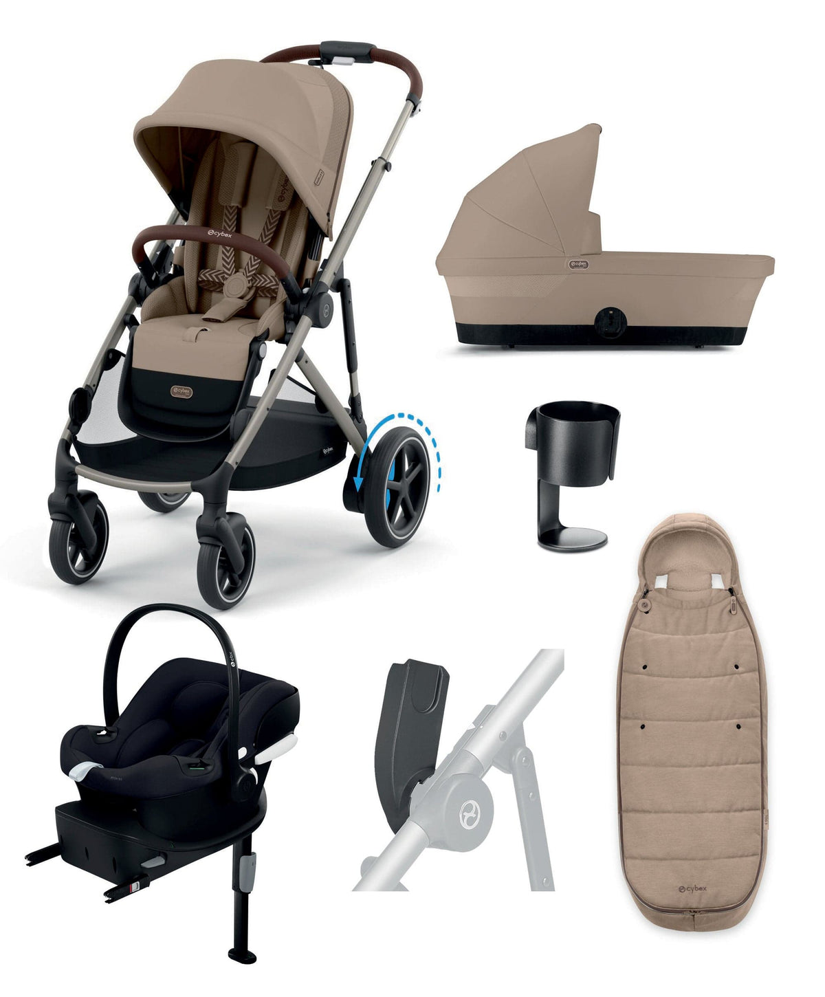 Cybex e-Gazelle S Electric Pushchair Bundle with Cybex Aton B2 i-Size Car Seat and Base (6 Pieces) – Almond Biege