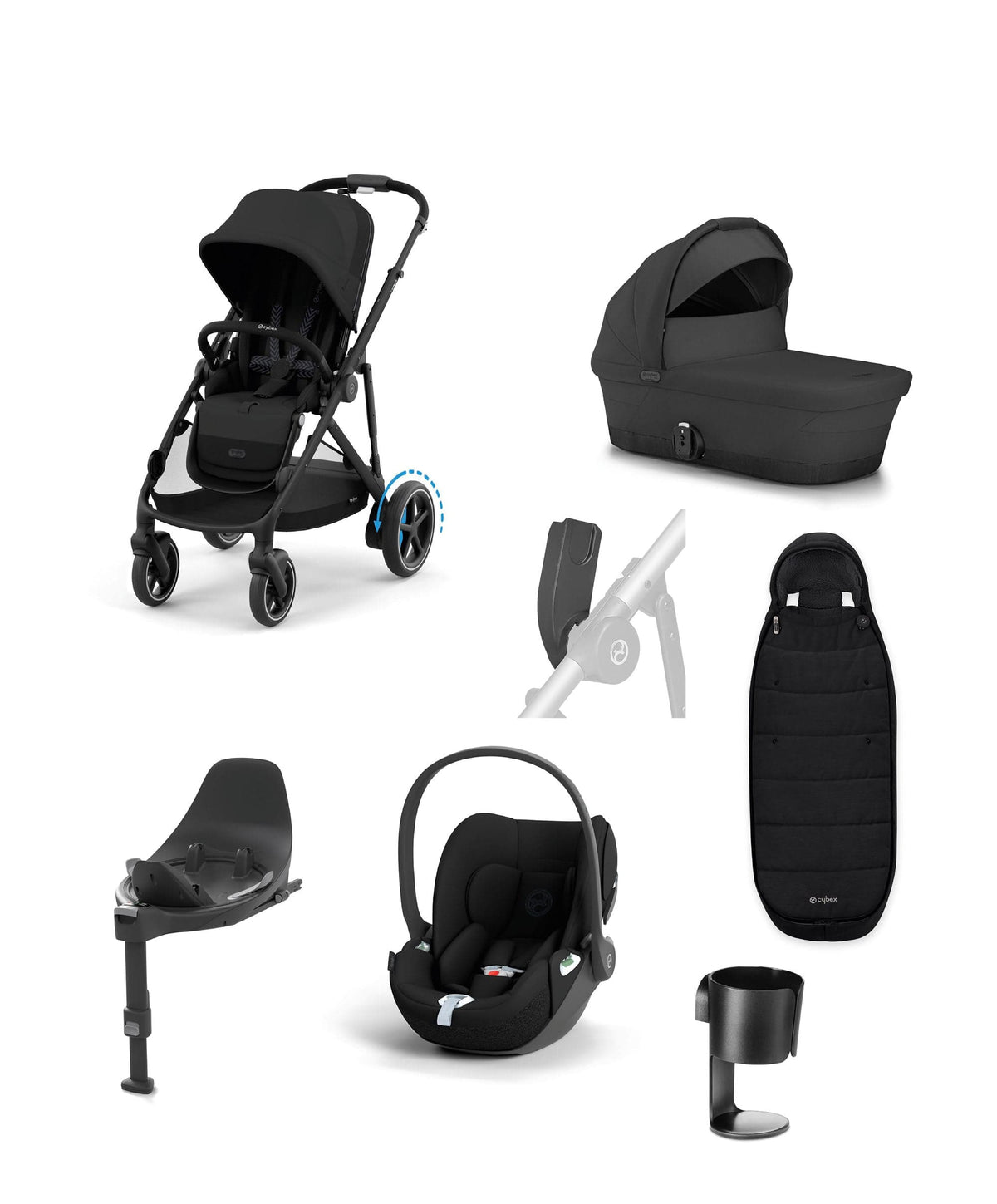 Cybex e-Gazelle S Electric Pushchair Bundle With Cybex Cloud T i-Size + Baby Car Seat & Base (7 Pieces) - Black
