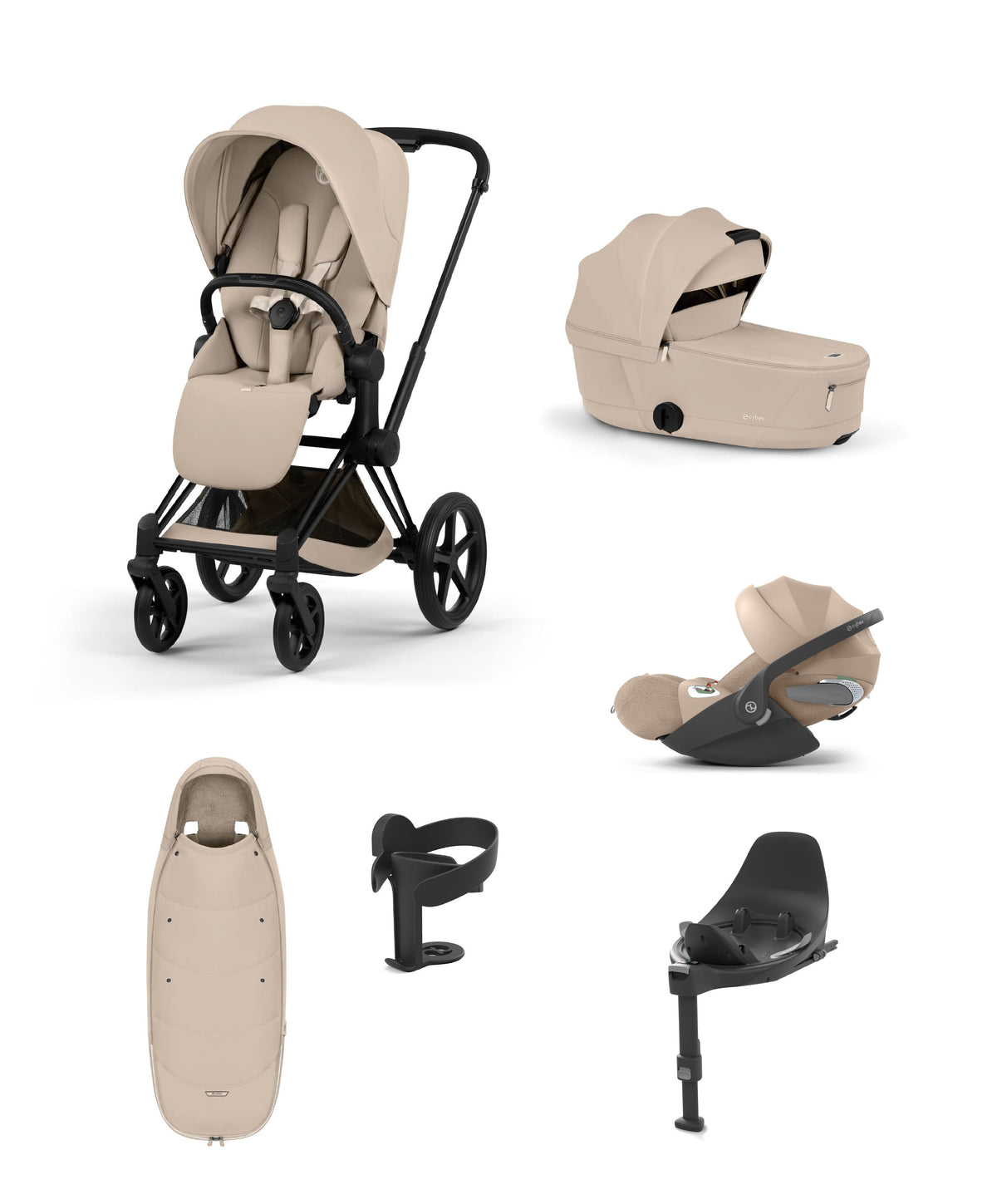 Cybex Priam Ultimate Pushchair Bundle With Cybex Cloud T Plus - Black/Cozy Beige