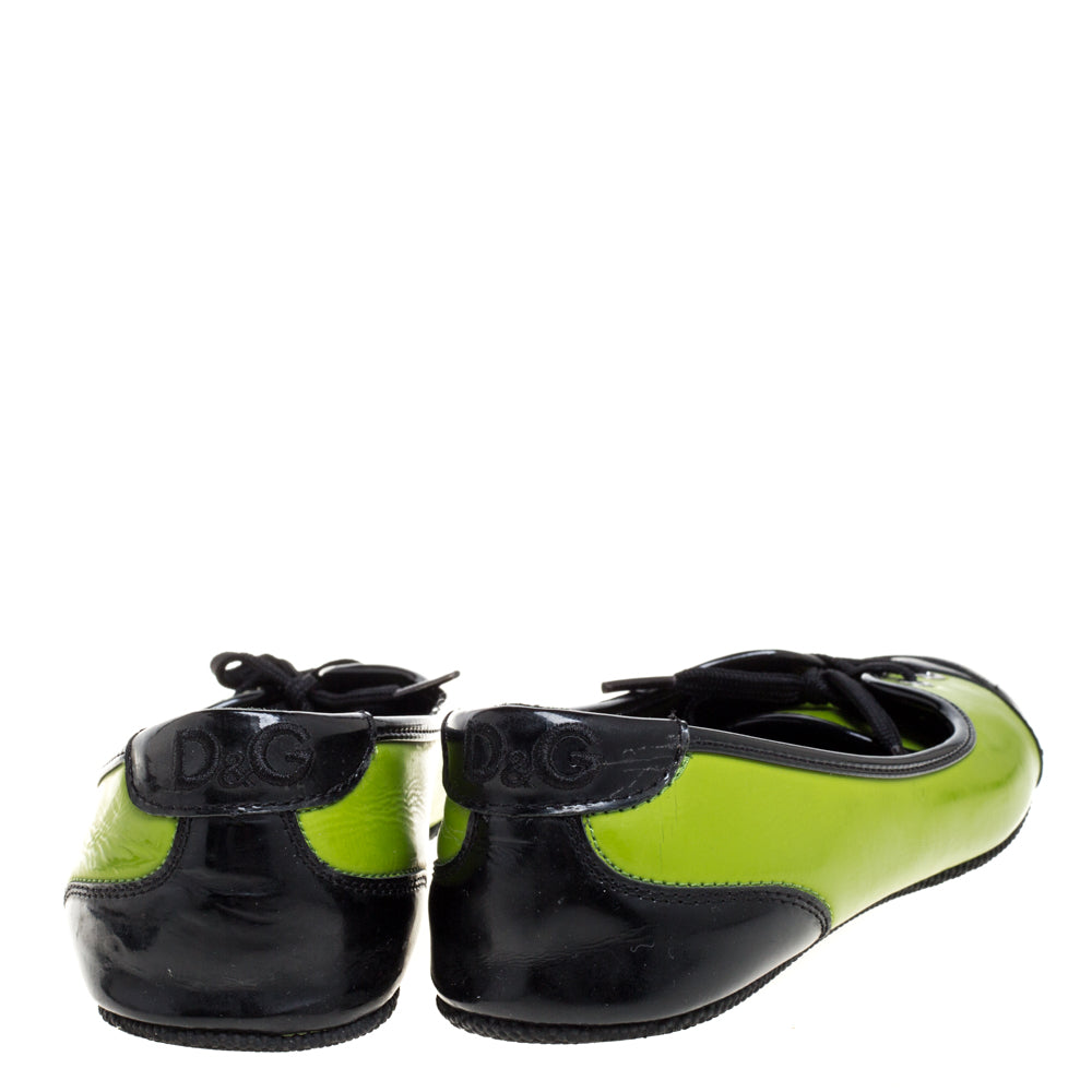 Dolce & Gabbana Green/Black Patent Leather Lace Detail Ballet Flats Size 35