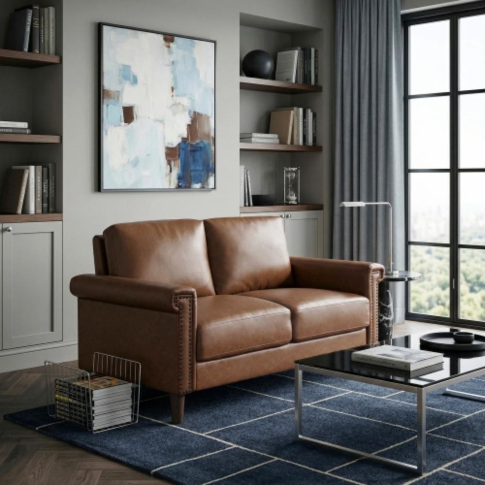 Classic Living Room Loveseat with Upholstered Seating and Decorative Nailhead Trim