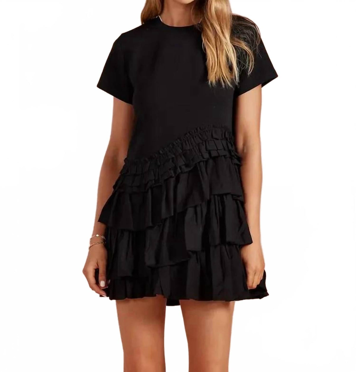 Ruffle Asymmetric Dress In Black