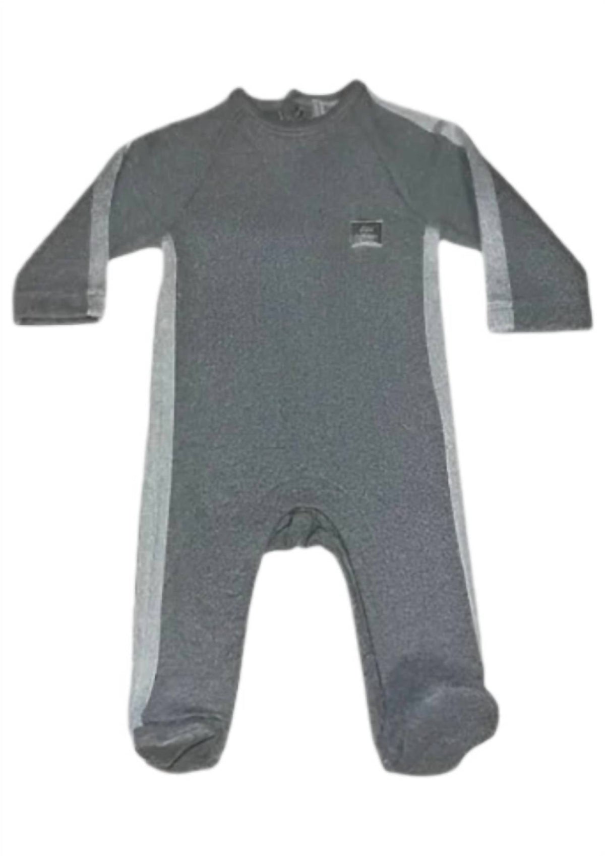 Baby Girls Ribbed Jersey Footie With Glitter Ribbon Sleeve In Grey