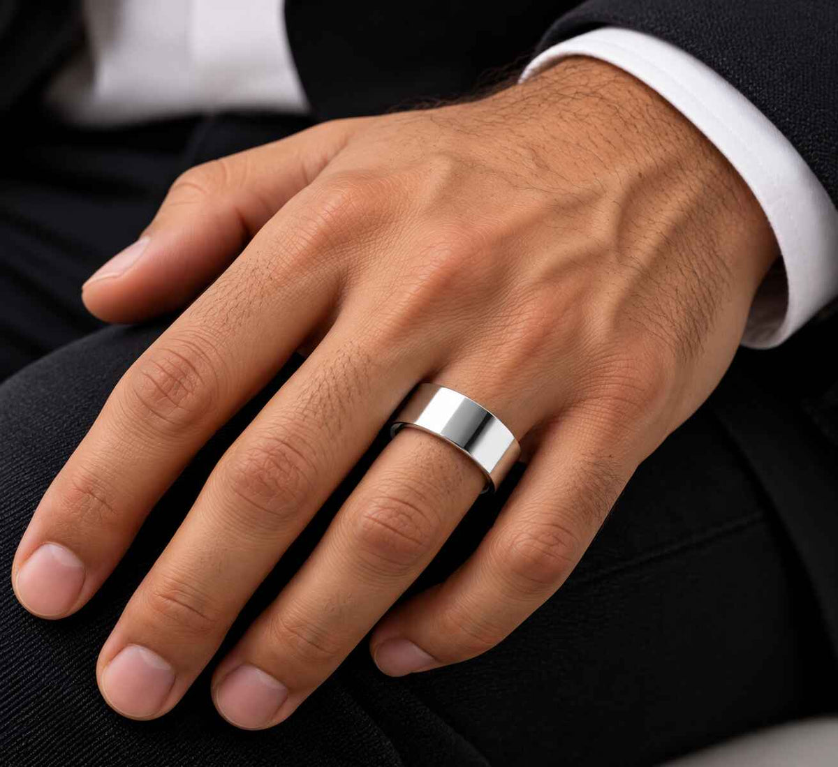 10MM Flat High Polished Wedding Band In 10K White Gold Size: 6.5