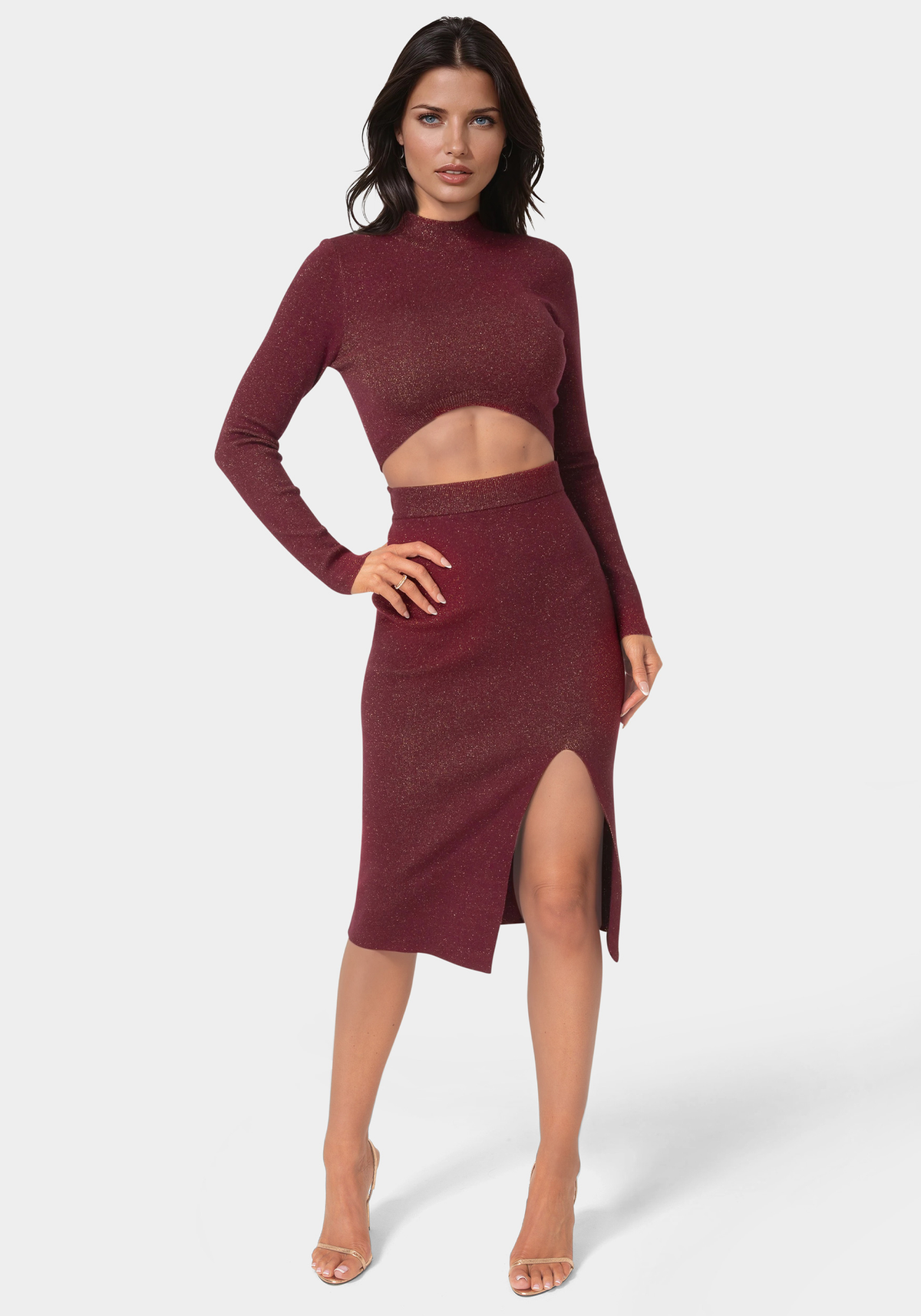 Lurex Rib Cropped Knit Set