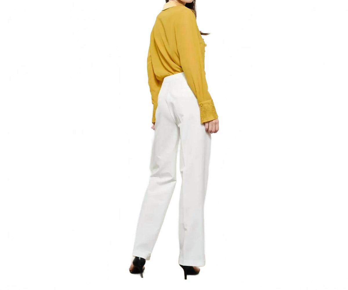 Luxe Lace V Neck Long Sleeve Blouse Top In Amber