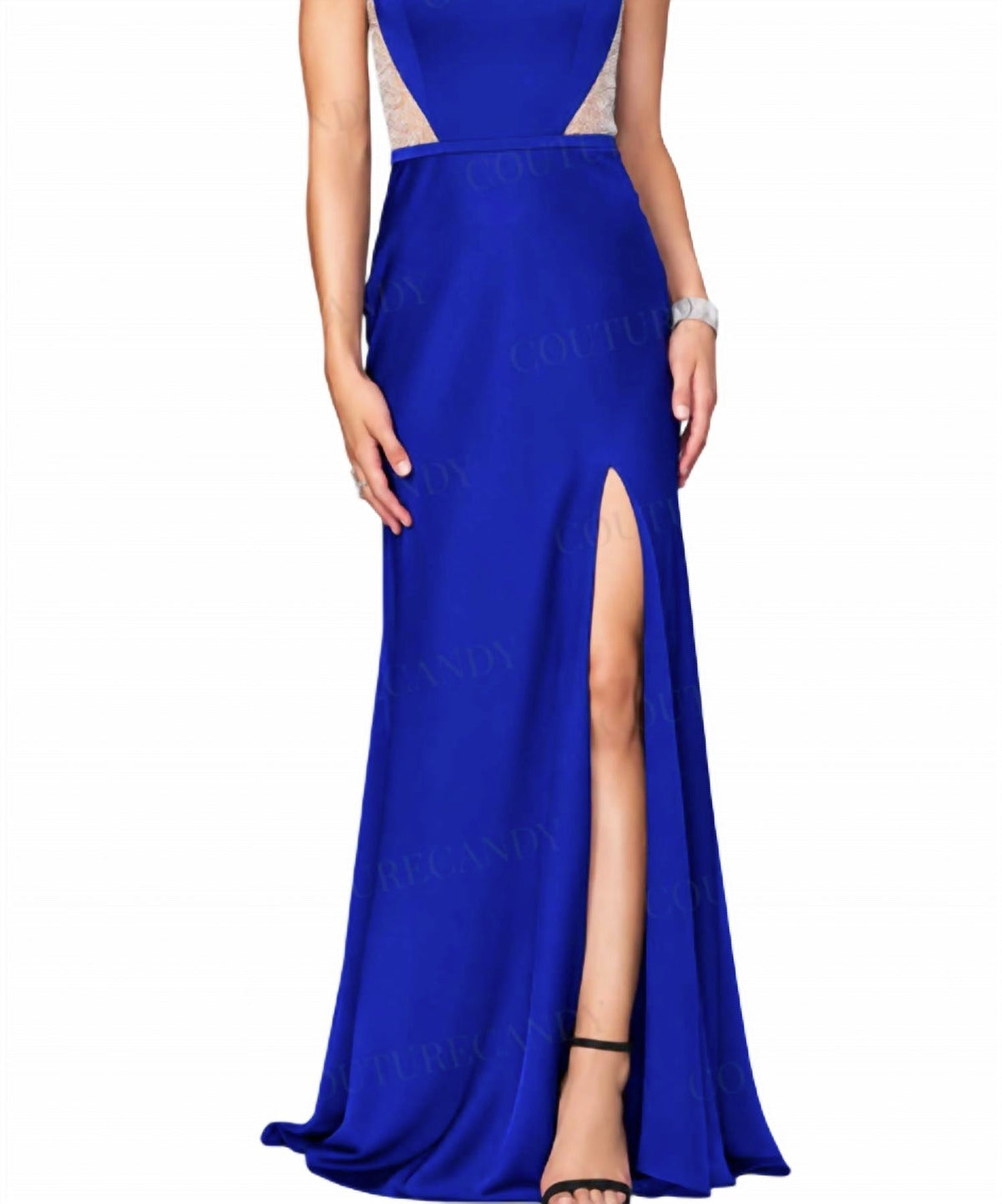 Halter Neck Hour Glass Illusion Prom Maxi Dress In Sapphire Blue