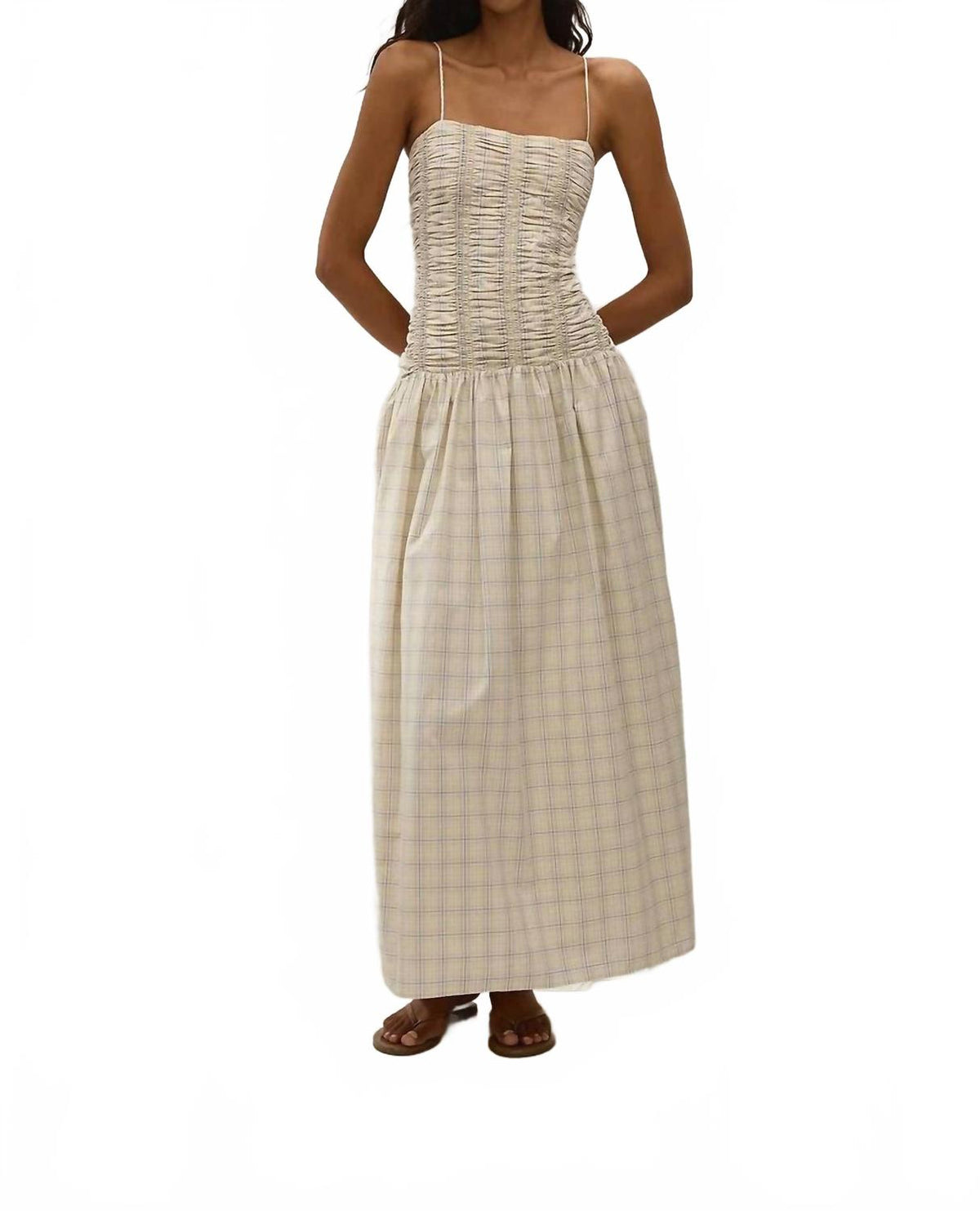 Mira Maxi Dress In Flor Check Antique White