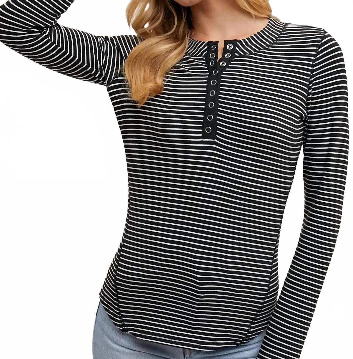 Off The Record Henley Top In Black