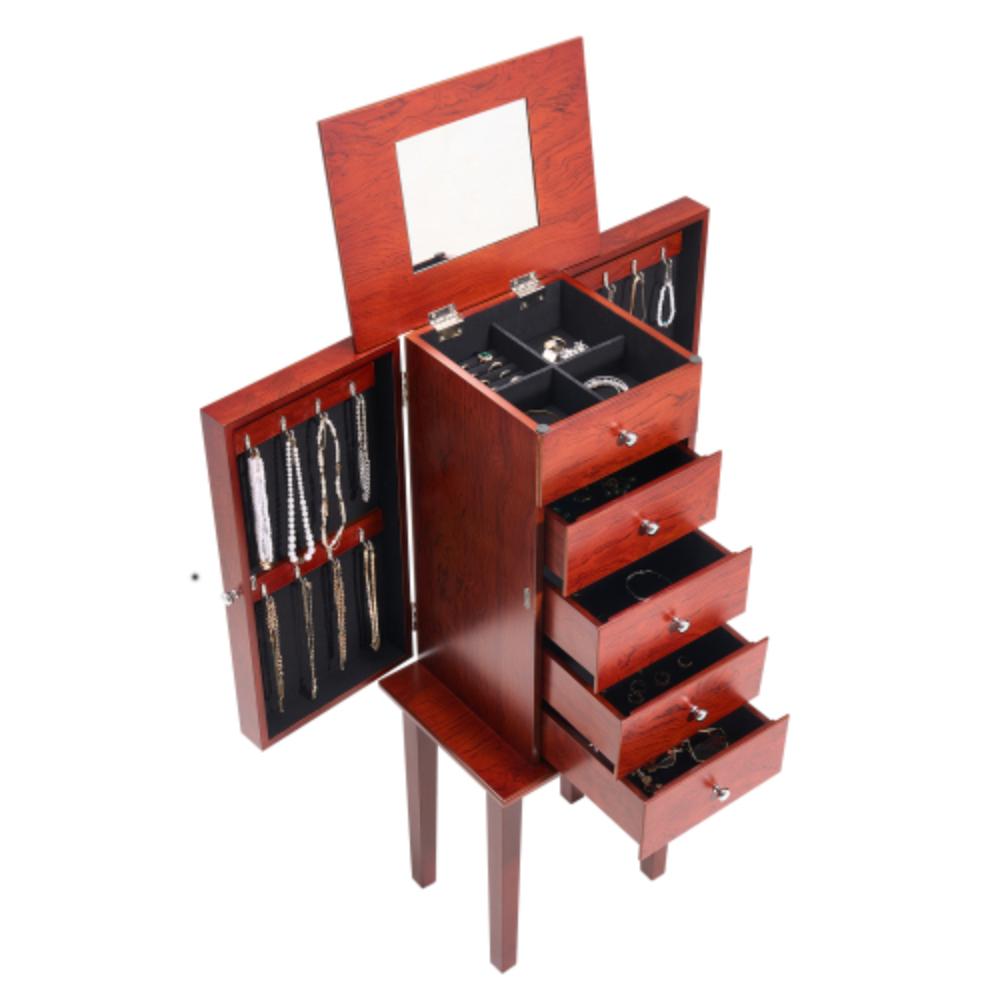 Freestanding Jewelry Armoire with Mirror and Four Drawers
